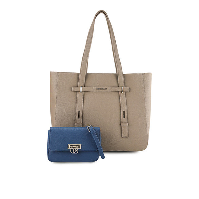 Nettie Tote W/ Pouch In Taupe/Blue
