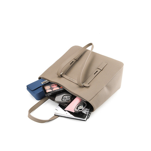 Nettie Tote W/ Pouch In Taupe/Blue