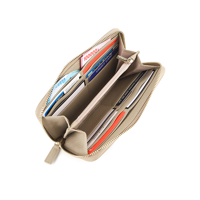 Ashley Long Zip Wallet-L In Beige