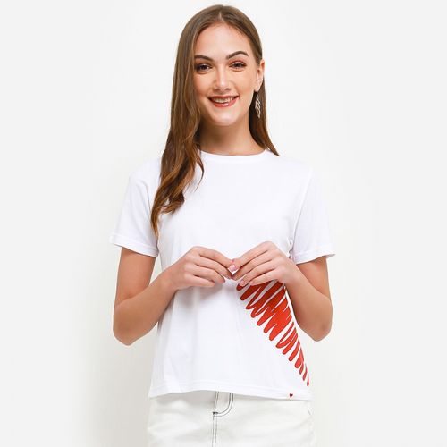 Obermain Pakaian T Shirt Wanita Side Down Ss Tee In White